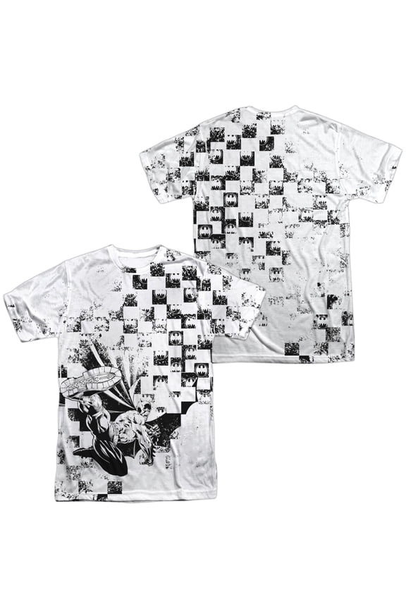 Batman Checkerboard Kick Unisex Adult Sublimated Costume T Shirt (Front/Back), 2X-Large Multicolor