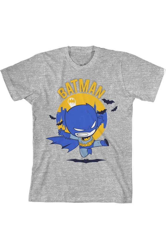 Batman Chibi Batman Crew Neck Short Sleeve Athletic Heather Boy's T-shirt-XS