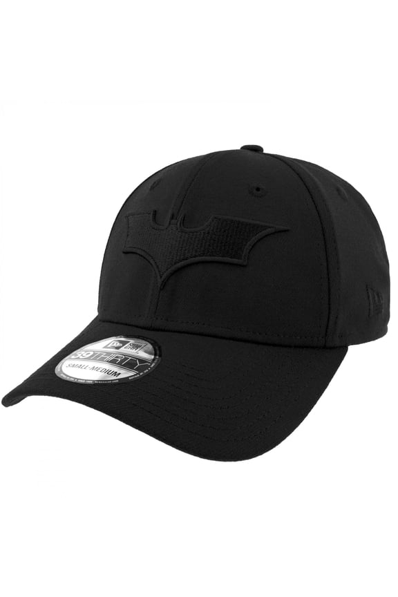 Dark Knight Trilogy Logo Black on Black New Era 39Thirty Fitted Hat-Medium/Large