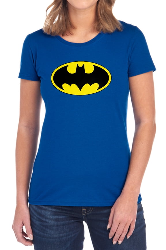 Batman Classic Bat Logo Women's T Shirt, Royal, Large