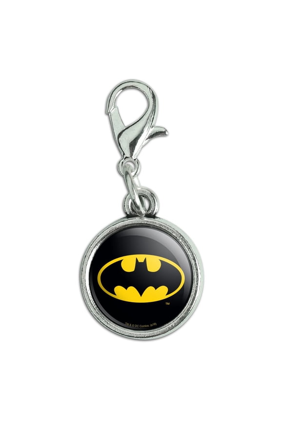 Batman Classic Bat Shield Logo Antiqued Bracelet Pendant Zipper Pull Charm with Lobster Clasp
