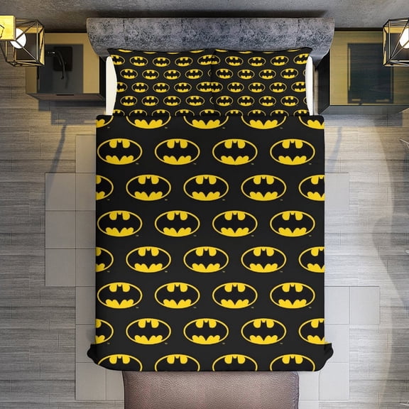 Batman Classic Bat Shield Logo Duvet Cover Set for Kids Boys Girls,Queen Sheet Set,Brushed cloth Feel Super Soft Bed Sheets,Chic Lightweight 3 PCs Home Bedding Set,90"x90"