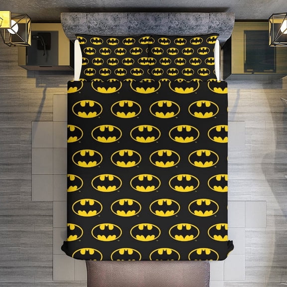 Batman Classic Bat Shield Logo Duvet Cover Set for Kids Boys Girls,Queen Sheet Set,Brushed cloth Feel Super Soft Bed Sheets,Chic Lightweight 3 PCs Home Bedding Set,102"x90"