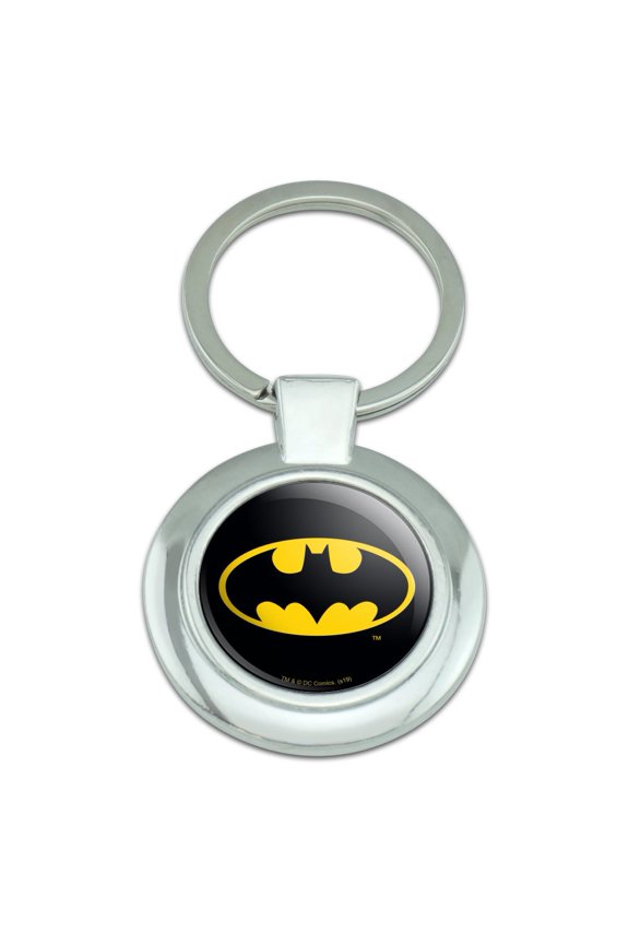 Batman Classic Bat Shield Logo Keychain Classy Round Chrome Plated Metal