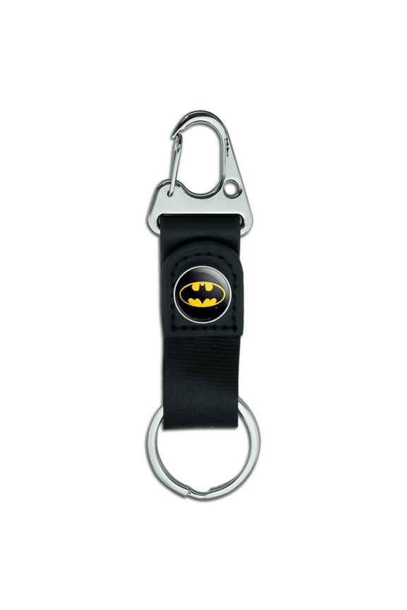 Classic Bat Shield Logo Keychain with Leather Fabric Belt Clip-On Carabiner