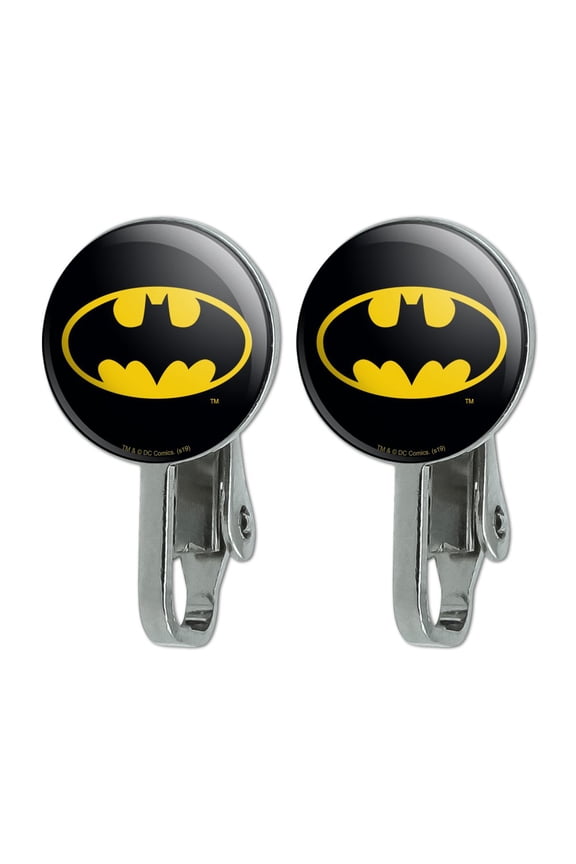 Batman Classic Bat Shield Logo Novelty Clip-On Stud Earrings
