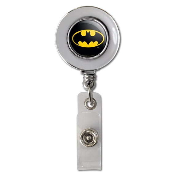 Batman Classic Bat Shield Logo Retractable Reel Chrome Badge ID Card Holder Clip