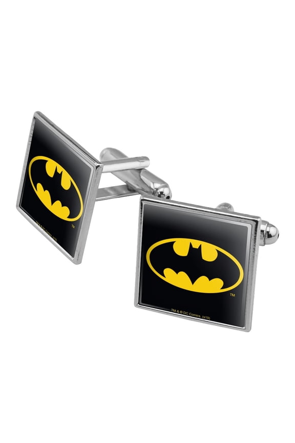 Batman Classic Bat Shield Logo Square Cufflink Set - Silver or Gold