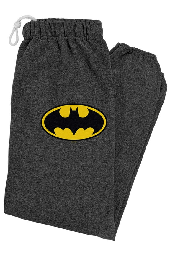 Batman Classic Bat Shield Logo Unisex Jogger Sweatpants for Men and Women, Charcoal Heather, Small
