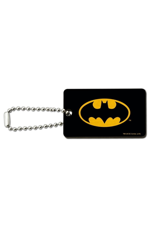 Batman Classic Bat Shield Logo Wood Wooden Rectangle Keychain Key Ring
