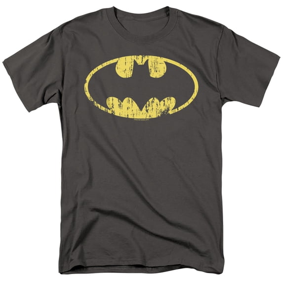 Batman Classic Logo Distressed Unisex Adult T Shirt, Charcoal, 6X-Large