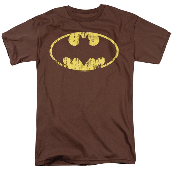 Batman Classic Logo Distressed Unisex Adult T Shirt, Coffee, Medium