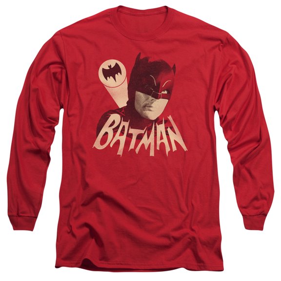 Batman Classic TV Bat Signal Long Sleeve Adult 18/1 T-Shirt Red