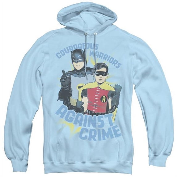 Batman Classic TV & Courageous Warriors-Adult Pull-Over Hoodie, Light Blue - Large