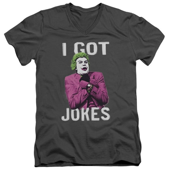 Batman Classic TV Got Jokes S/S Adult V-Neck T-Shirt 30/1 T-Shirt-Charcoal