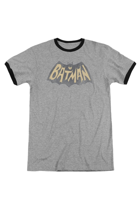 Batman Classic TV Show Logo Adult Ringer T-Shirt Heather Black