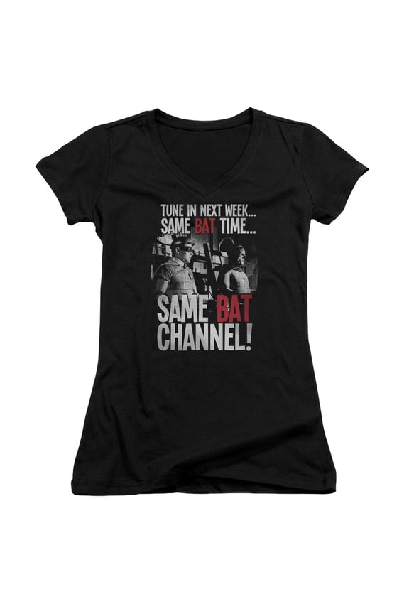Batman Classic TV Bat Channel Junior Women's T-Shirt V-Neck Black
