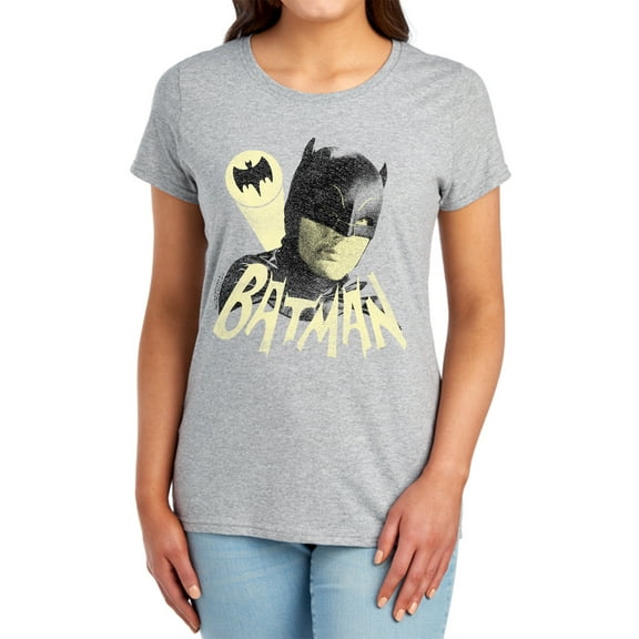 Batman Classic Tv Bat Signal Women's T Shirt, Athletic Heather, Small