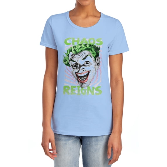 Batman Classic Tv Chaos Reigns Women's T Shirt, Light Blue, Small