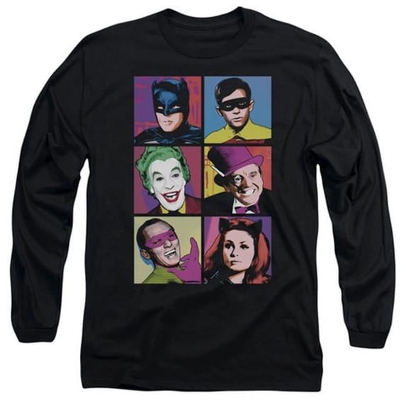 Batman Classic Tv-Pop Cast - Long Sleeve Adult 18-1 Tee - Black- 2X