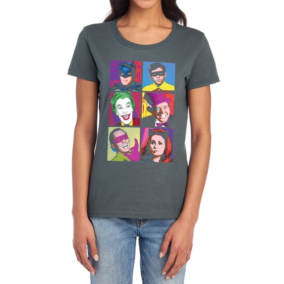 Batman Classic Tv Pop Cast Women's T Shirt, Charcoal, Large