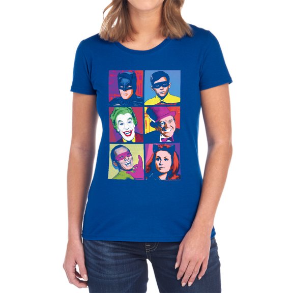 Batman Classic Tv Pop Cast Women's T Shirt, Royal, 2X-Large
