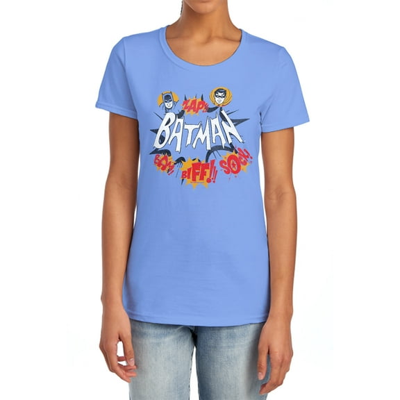 Batman Classic Tv Sound Effects Women's T Shirt, Carolina Blue, Small