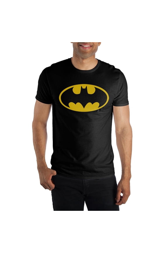 Batman Classic Yellow Bat Logo Black Graphic Tee Shirt T-Shirt-Small