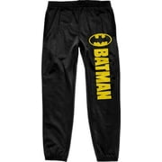 Batman Classic Yellow Bat Logo and Title Men's Black Drawstring Sweatpants-XL