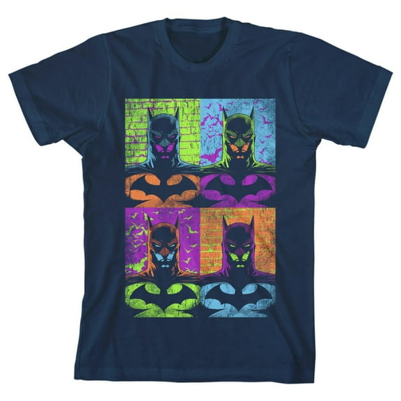 Batman Colorful Images and Logos Youth Navy Blue Graphic Tee-Medium