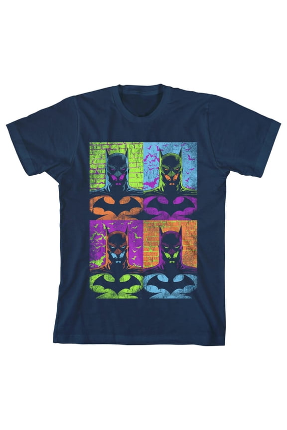 Batman Colorful Images and Logos Youth Navy Blue Graphic Tee-Medium