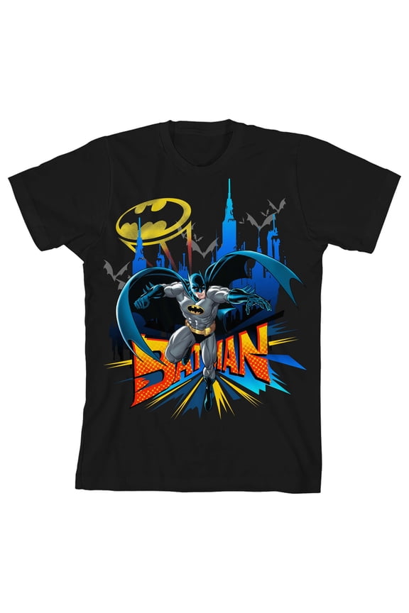 Batman Comic Art Boy's Black T-shirt-X-Small