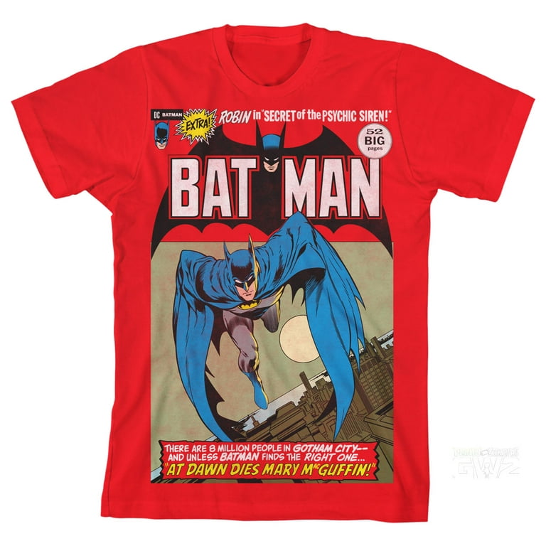 Batman Comic Book Cover Boys Red T-shirt-Large