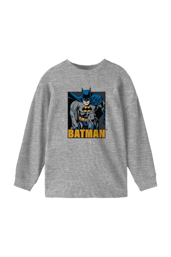Batman Comics Poster Boy's Heather Grey Long Sleeve Shirt-Large