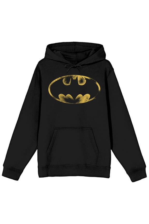 Batman Core Distressed Gold Bat Symbol Men's Black Hoodie-Large