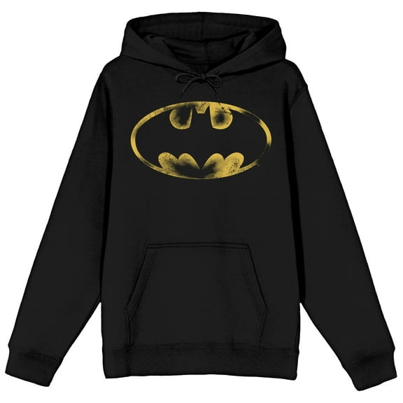 Batman Core Distressed Gold Bat Symbol Men's Black Hoodie-XS