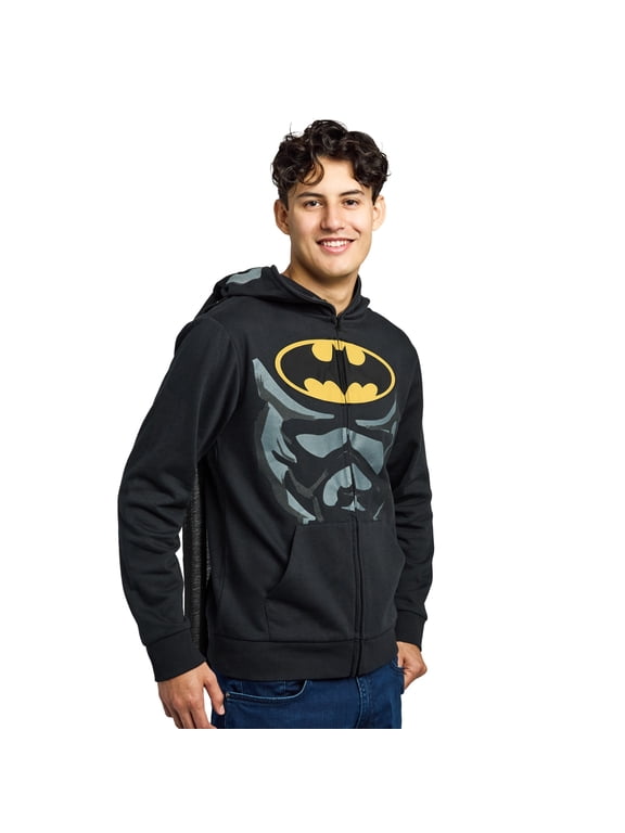 Batman Core Zip Up Hoodie for Men Chest Logo Fleece Sweatshirt-XL