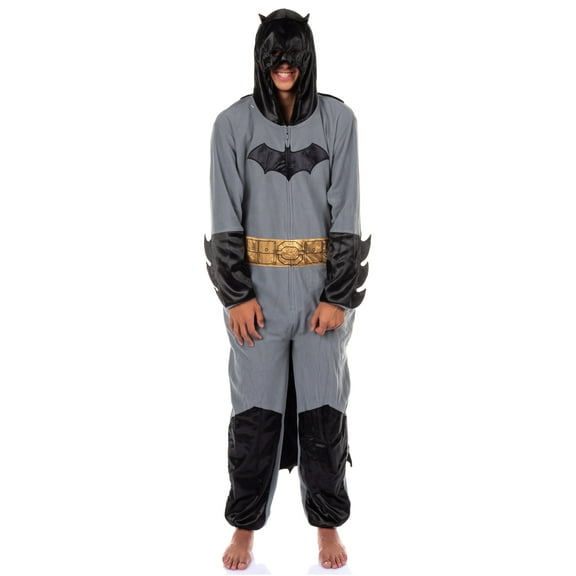 Batman Costume Union Suit Men's Onesie One Piece Pajama Outfit With Mask Hood and Cape