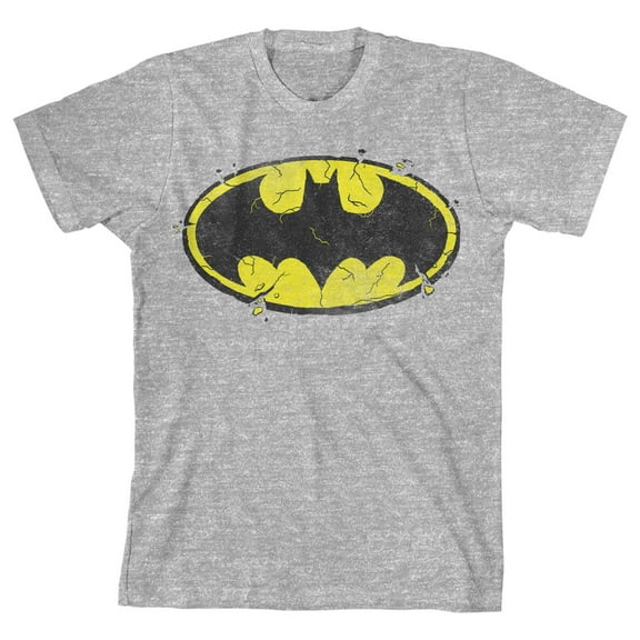 Batman Cracked Bat Logo Youth Athletic Heather Graphic Tee-Medium
