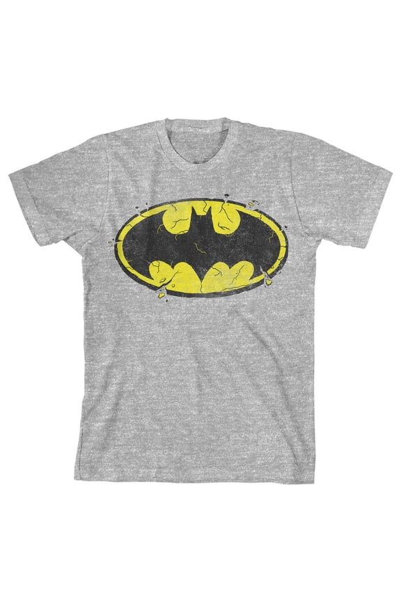 Batman Cracked Bat Logo Youth Athletic Heather Graphic Tee-Small