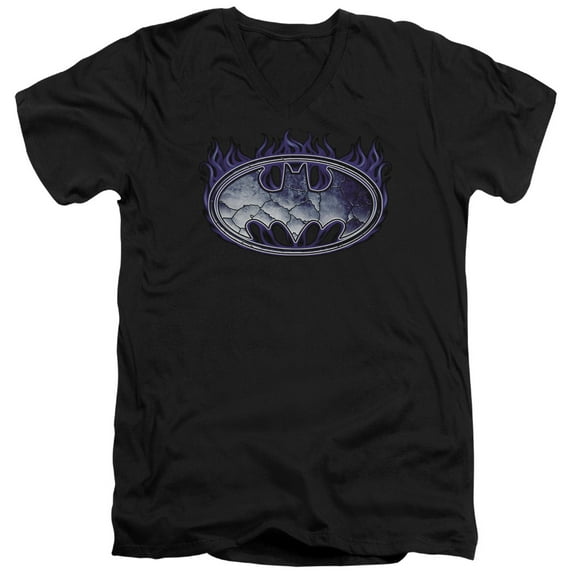 Batman Cracked Shield S/S Adult V-Neck T-Shirt Black