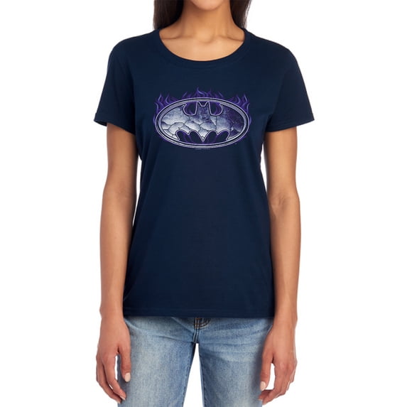 Batman Cracked Shield Women's T Shirt, Navy, 2X-Large