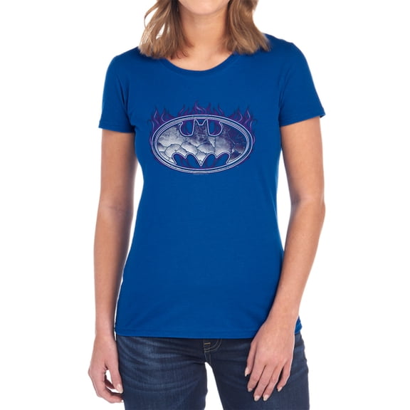 Batman Cracked Shield Women's T Shirt, Royal, Large