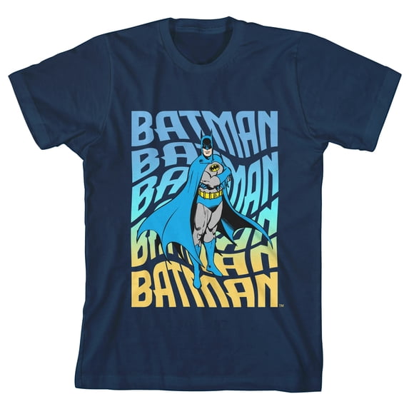 Batman Curved Text Youth Boy's Navy T-Shirt-Large