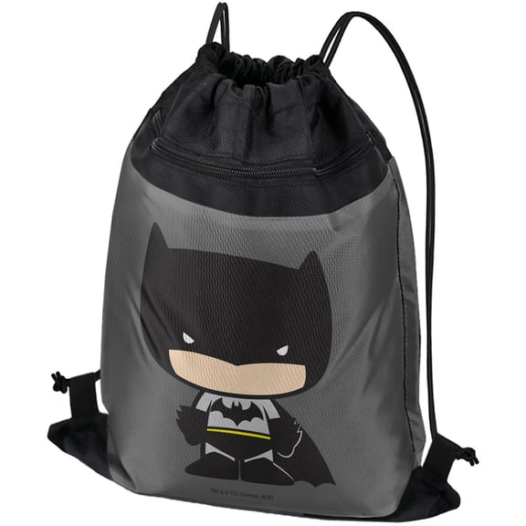 Batman Cute Chibi Character Drawstring Backpack Sports Bag Sackpack 17" x 13", Perfect for Gym, Yoga or Practice