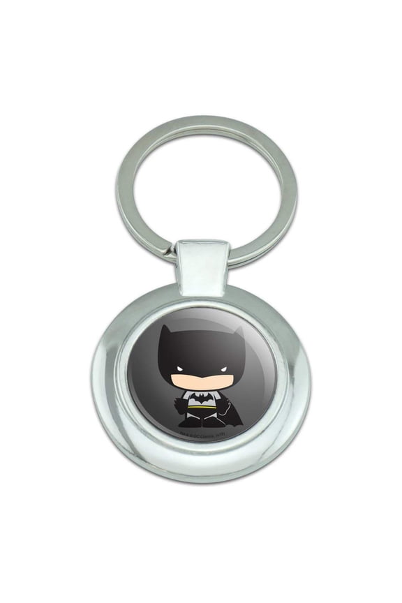 Batman Cute Chibi Character Keychain Classy Round Chrome Plated Metal