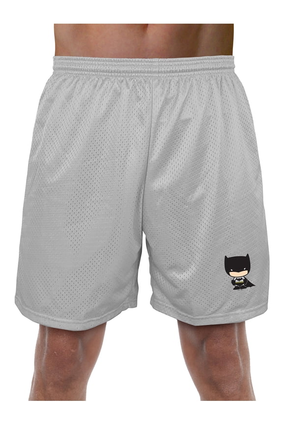 Batman Cute Chibi Character Mens Lined Mesh Shorts, Silver, Small
