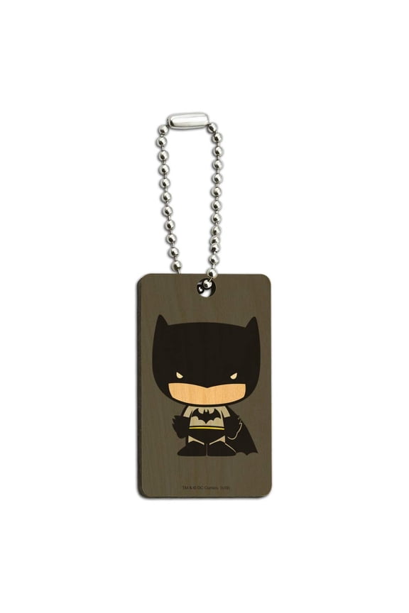Batman Cute Chibi Character Wood Wooden Rectangle Keychain Key Ring