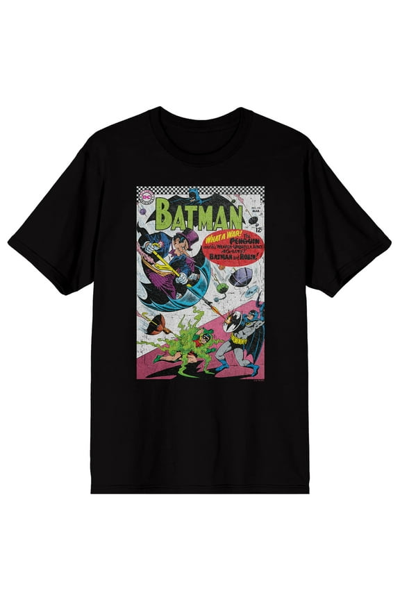 Batman DC Comic Book Cover Art Batman Vs. Penguin Men's Black Short Sleeve Tee