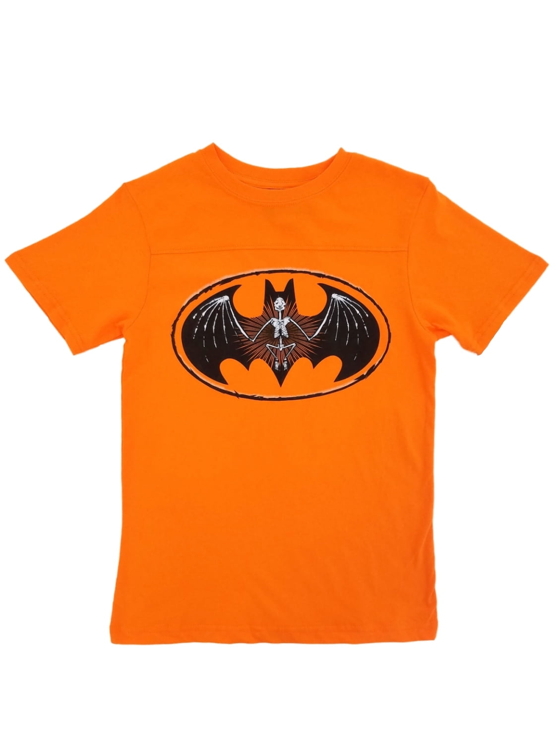 Batman DC Comics Boys Orange Skeleton Bat Symbol Halloween T Shirt S